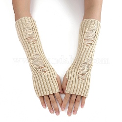 Fingerlose Strickhandschuhe aus Acrylfasergarn, Winterwarme Handschuhe mit Daumenloch, cornsilk, 200x70 mm