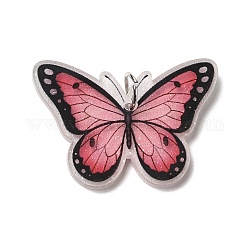Opaque Acrylic Pendants, with Platinum Iron Jump Ring, Butterfly Charms, Flamingo, 25x33.5x4mm, Hole: 5.2mm