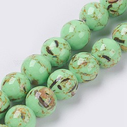 Chapelets de perles de coquillage de mer et turquoise synthétique, ronde, vert clair, 8~9mm, Trou: 1.2mm, Environ 49~50 pcs/chapelet, 15.3~15.7 pouce (39~40 cm)