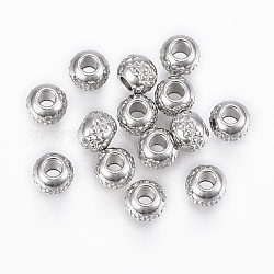 201 Stainless Steel Beads, Round with Ripples, Stainless Steel Color, 4x3mm, Hole: 1.5mm