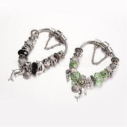 Océan alliage thème strass perles bracelets européens, avec des perles de verre et chaîne en laiton, couleur mixte, 180mm