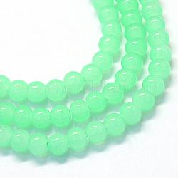 Backen gemalt Nachahmung Jade Glas runden Perle Stränge, hellgrün, 10~10.5 mm, Bohrung: 1.5 mm, ca. 85 Stk. / Strang, 31.4 Zoll