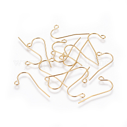 304 Stainless Steel Earring Hooks, with Horizontal Loop, Real 18K Gold Plated, 11.5x24mm, Pin: 0.6mm