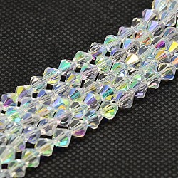 Imitare austriaco Placchi cristallo fili di perle di vetro bicono, ab colore placcato, grado aa, sfaccettato, ab colore placcato, 3.5x3mm, Foro: 1 mm, circa 120~125pcs/filo, 14.8 pollice