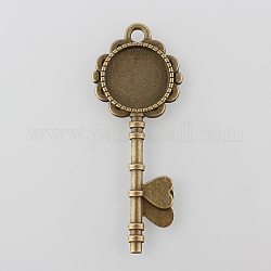 Lega di bronzo antico cabochon pendente chiave di stile tibetano, cadmio & nichel &piombo libero, vassoio: 20mm, 73x29x2mm, Foro: 4 mm