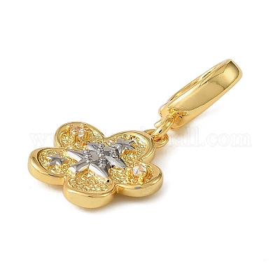 Рождественские подвесные украшения в виде цветов из латуни со стразами KK-H498-01G-10-1