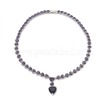 Латунные кубического циркония сердце кулон ожерелья NJEW-Z059-07P-02-1