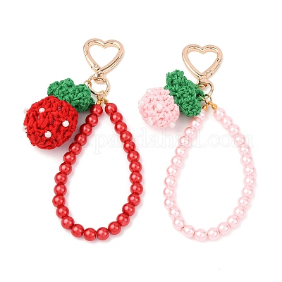 2 шт. подвеска-подвеска из круглой бусины с клубникой HJEW-JM04390-1