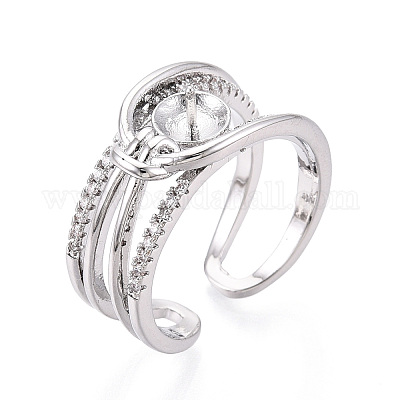 Оправы для колец-манжет из латуни с микропаве из прозрачного кубического циркония KK-T076-56P-1