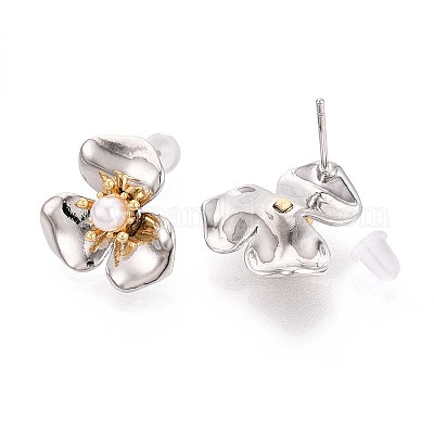 Серьги-гвоздики из латуни из АБС-пластика с искусственным жемчугом KK-T071-22P-1