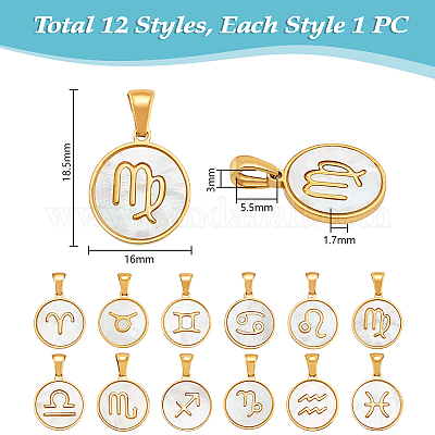 12 шт. 12 стиля из нержавеющей стали с подвесками из натуральной ракушки&nbsp;STAS-WH0044-95-1