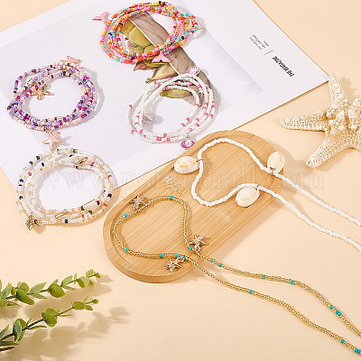 6 шт. 6 стиля стеклянных бусин эластичные цепочки на талию для женщин AJEW-CY0001-17-1