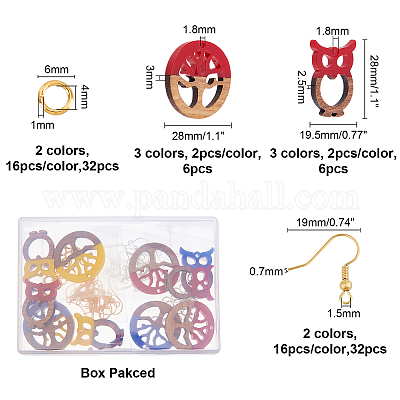 Наборы для самостоятельного изготовления деревянных сережек-подвесок из ореха DIY-OC0006-80-1