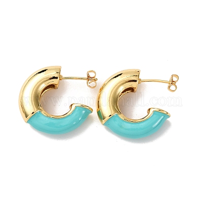 Серьги-гвоздики в форме буквы С из латуни с эмалью EJEW-D332-02A-G-1