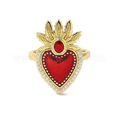 Кольца-манжеты из латуни с микропаве из кубического циркония «священное сердце» RJEW-H236-01G-01-1