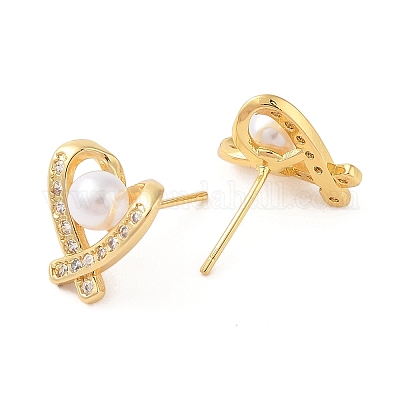 Серьги-гвоздики из латуни с микро-паве из прозрачного кубического циркония для женщин EJEW-G394-29G-1