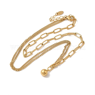 Ожерелье с круглым шариком из нержавеющей стали NJEW-D054-03G-1