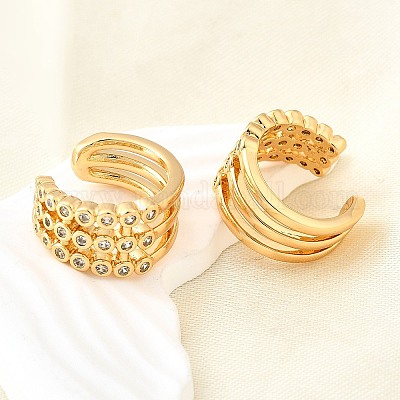 Латунные серьги-манжеты из прозрачного кубического циркония EJEW-F370-38B-G-1