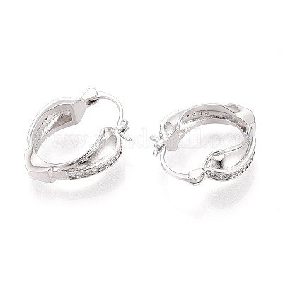 Серьги-кольца в форме сердца с микропаве из кубических цирконий из латуни EJEW-T048-36P-1