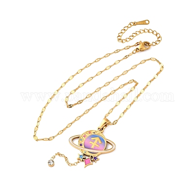 Ожерелья с подвеской в виде планеты и созвездия из нержавеющей стали 304 с перламутровой эмалью NJEW-D310-01F-G-1