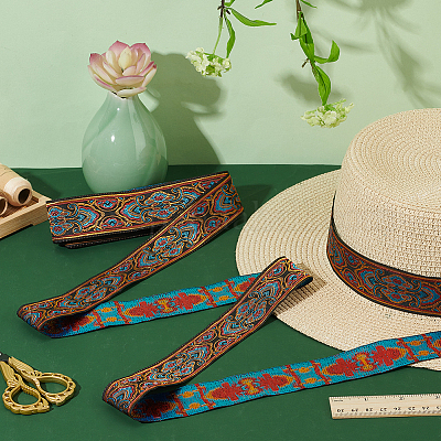 Жаккардовые ленты из полиэстера и цветов в этническом стиле длиной 7 м. OCOR-WH0091-72B-01-1