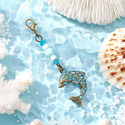Подвеска с подвесками и стеклянными бусинами на морскую тематику HJEW-JM03158-08-1