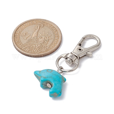 Подвески из искусственной бирюзы «Дельфин» HJEW-JM01505-02-1