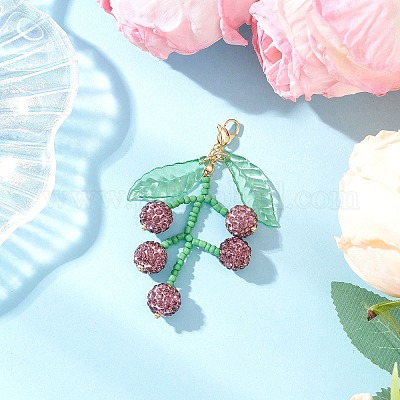 Подвеска в виде фруктов из стеклянных бусин и полимерной глины со стразами HJEW-TA00385-04-1