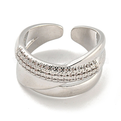 Стойка покрытие латунь микро паве кубический цирконий открытые манжеты кольца RJEW-I104-19P-1