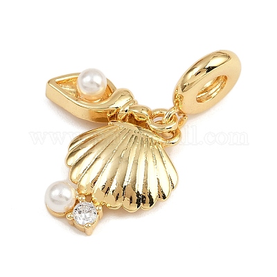 Европейские подвески-подвески из латуни с паве из прозрачного кубического циркония KK-N271-32G-1