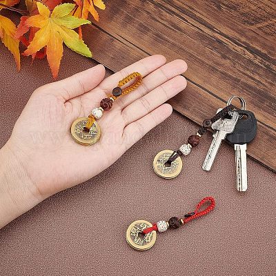 Portachiavi In Legno Di Pesco A Forma Di Zucca - Ciondolo Portafortuna Feng Shui, Talismano Per Viaggi Sicuri, Decorazione Portachiavi Cinese, 5,8 Cm