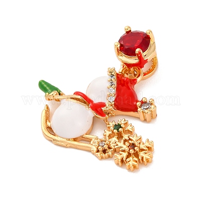 Рождественские тематические латунные подвески с микропаве и кубическим цирконием KK-C076-27G-05-1