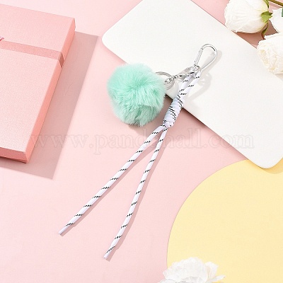 Подвесные украшения из искусственного меха кролика-рекса с помпонами и полиэстеровым шнуром HJEW-JM04420-02-1