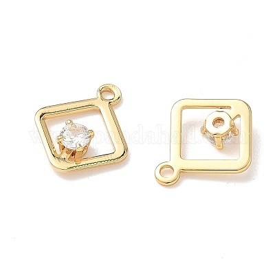 Подвески в виде ромбов с микропаве из кубических цирконий из латуни KK-Z136-01G-1