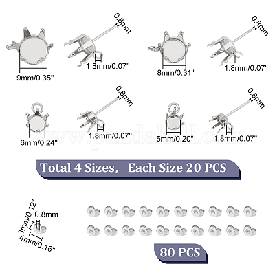 80 шт. 4 стиля плоских круглых сережек-гвоздиков из нержавеющей стали 304 STAS-UN0050-44-1