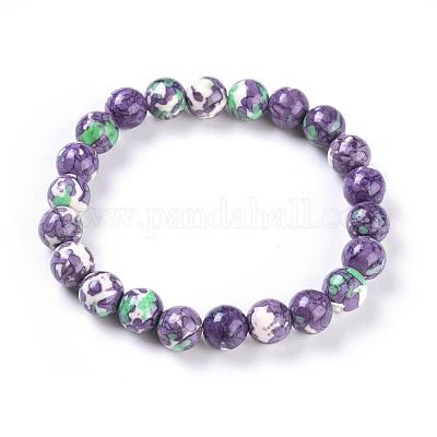 Braccialetti elastici con perline rotonde in giada bianca oceano&nbsp;BJEW-G019-1-1