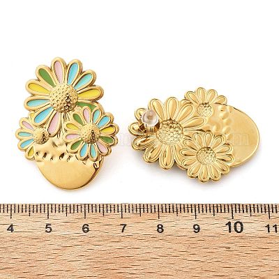 Серьги-гвоздики из нержавеющей стали 304 в форме цветка EJEW-V016-10G-01-1