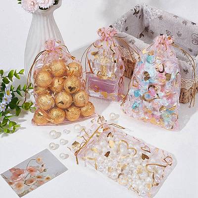 80 шт. 2 стильных мешочка из органзы с принтом в виде сердца OP-BBC0001-04C-1