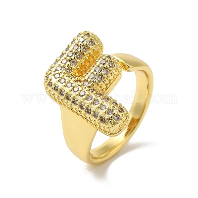 Открытое кольцо-манжета из латуни с надписью микро паве для женщин с прозрачным кубическим цирконием RJEW-N046-03F-G-1