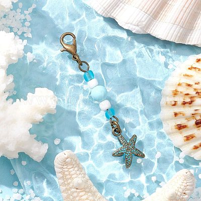 Подвеска с подвесками и стеклянными бусинами на морскую тематику HJEW-JM03158-02-1