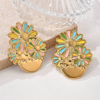 Серьги-гвоздики из нержавеющей стали 304 в форме цветка EJEW-V016-10G-01-1