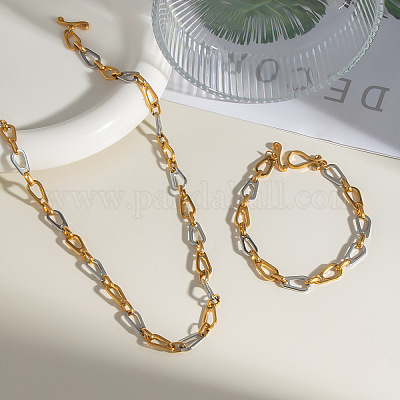 Наборы браслетов и ожерелий из нержавеющей стали с каплевидными звеньями для унисекс KY6567-1-1