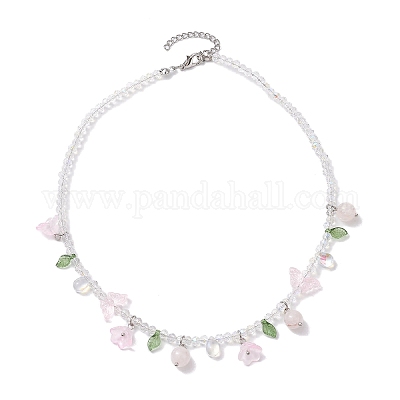 Стекло с ожерельями из розового кварца NJEW-JN04680-02-1