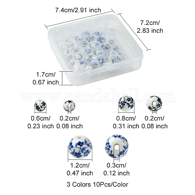 30шт 3 стиля фарфоровые бусины ручной работы с принтом PORC-FS0001-05-1