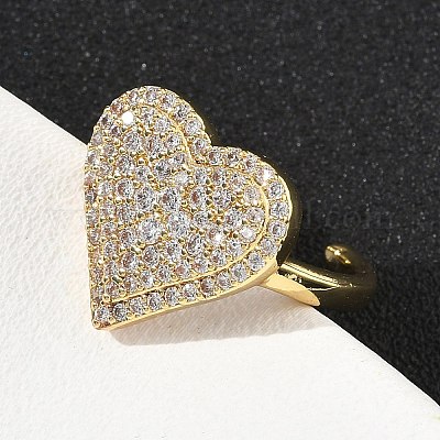 Кольца-манжеты в форме сердца из латуни с микропаве из кубического циркония для женщин RJEW-A069-12G-1