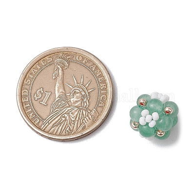 Натуральный зеленый авантюрин и стеклянные бусины-кластеры PALLOY-MZ00591-05-1