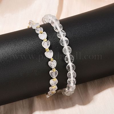 Комплект браслетов из натурального кварцевого хрусталя для женщин BJEW-G752-02G-09-1