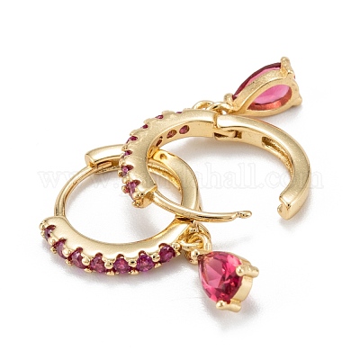 Серьги-кольца из латуни с микро-паве из фианита EJEW-K087-03G-1