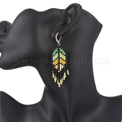 Серьги-подвески из стеклянных бусин ручной работы EJEW-MZ00561-02-1