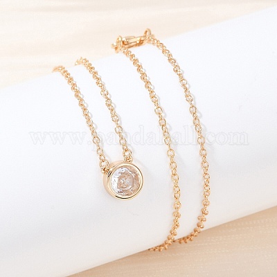 Женские ожерелья с подвеской из латуни и прозрачного кубического циркония NJEW-Z079-02G-04-1